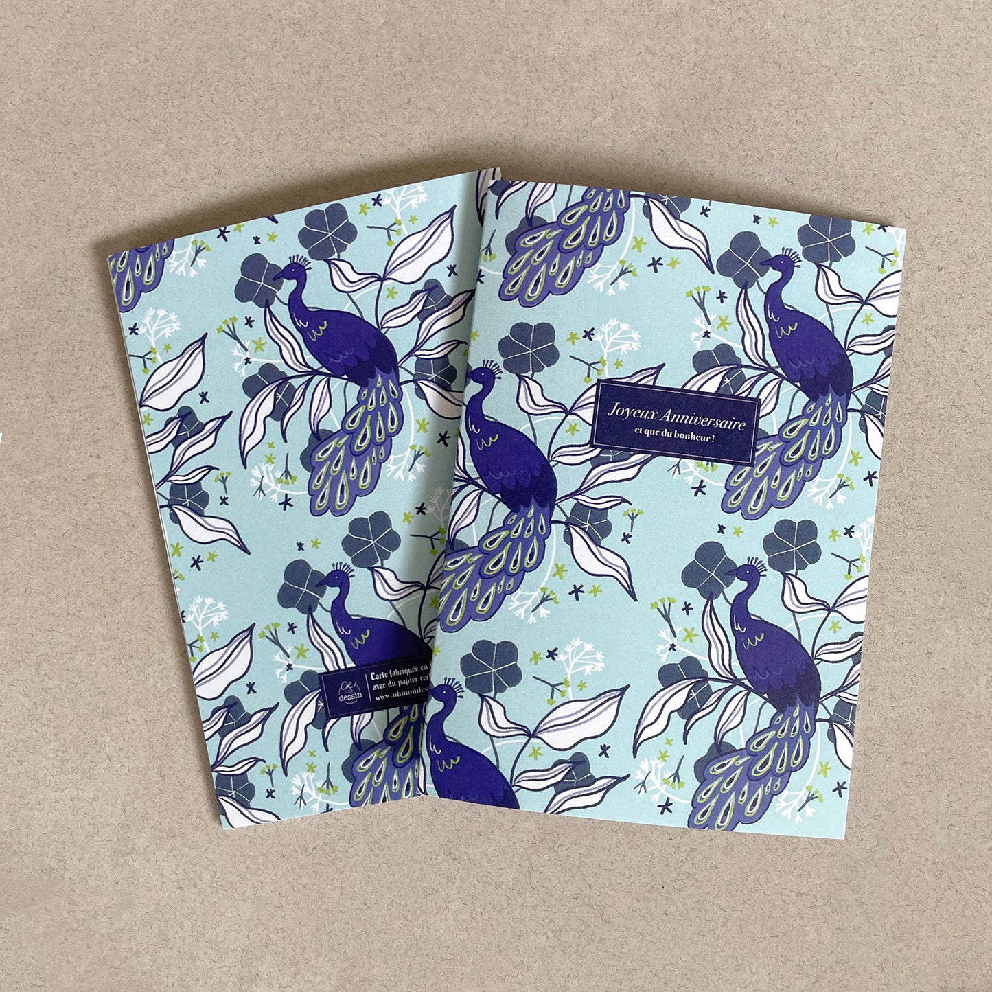 Carte double Joyeux anniversaire Paon