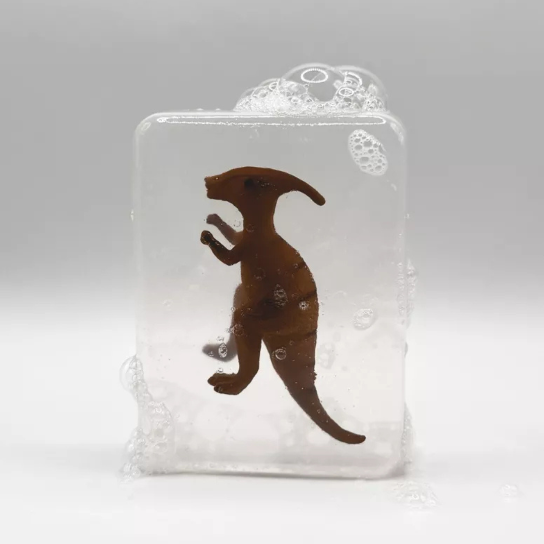 Savon transparent avec dinosaure