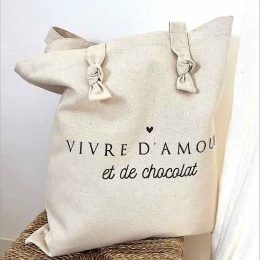Tote-Bag à nœuds Vivre d'amour et de Chocolat