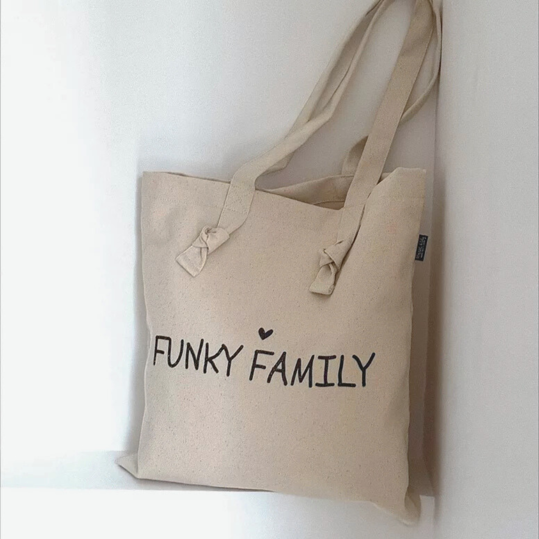 Tote-Bag à nœuds "Funky family" écru